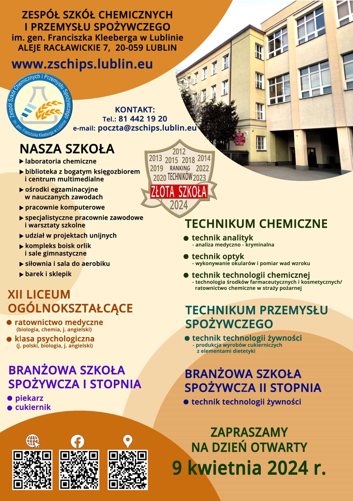 Plakat promujący ZSCHIPS w Lublinie