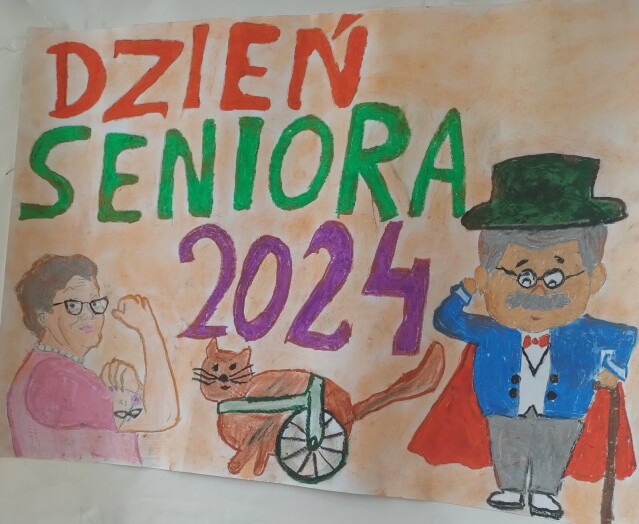 Plakat wykonany przez uczniów ZSCHiPS z okazji Lubelskich Dni Seniora - na plakacie napis: 
